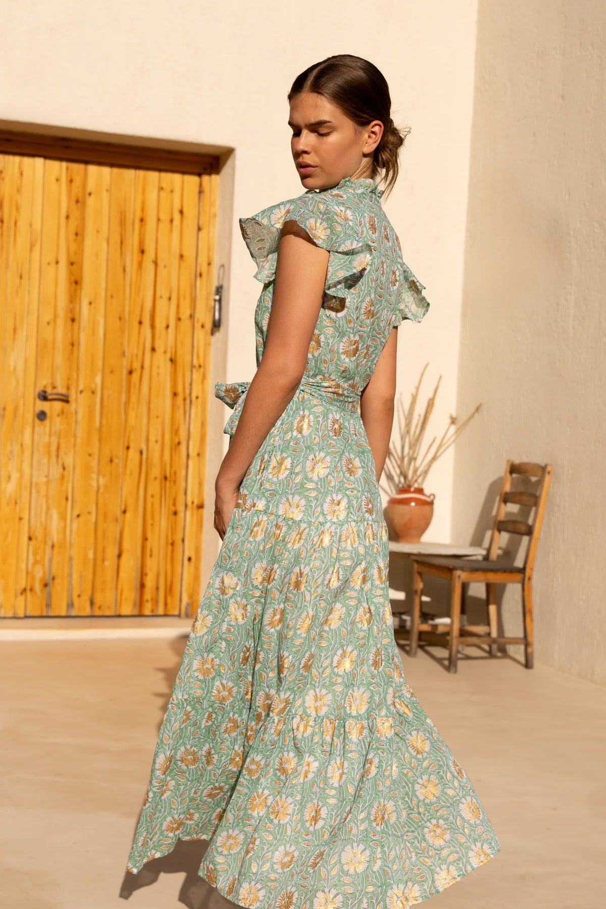 Ruffle Collar Button Maxi Dress