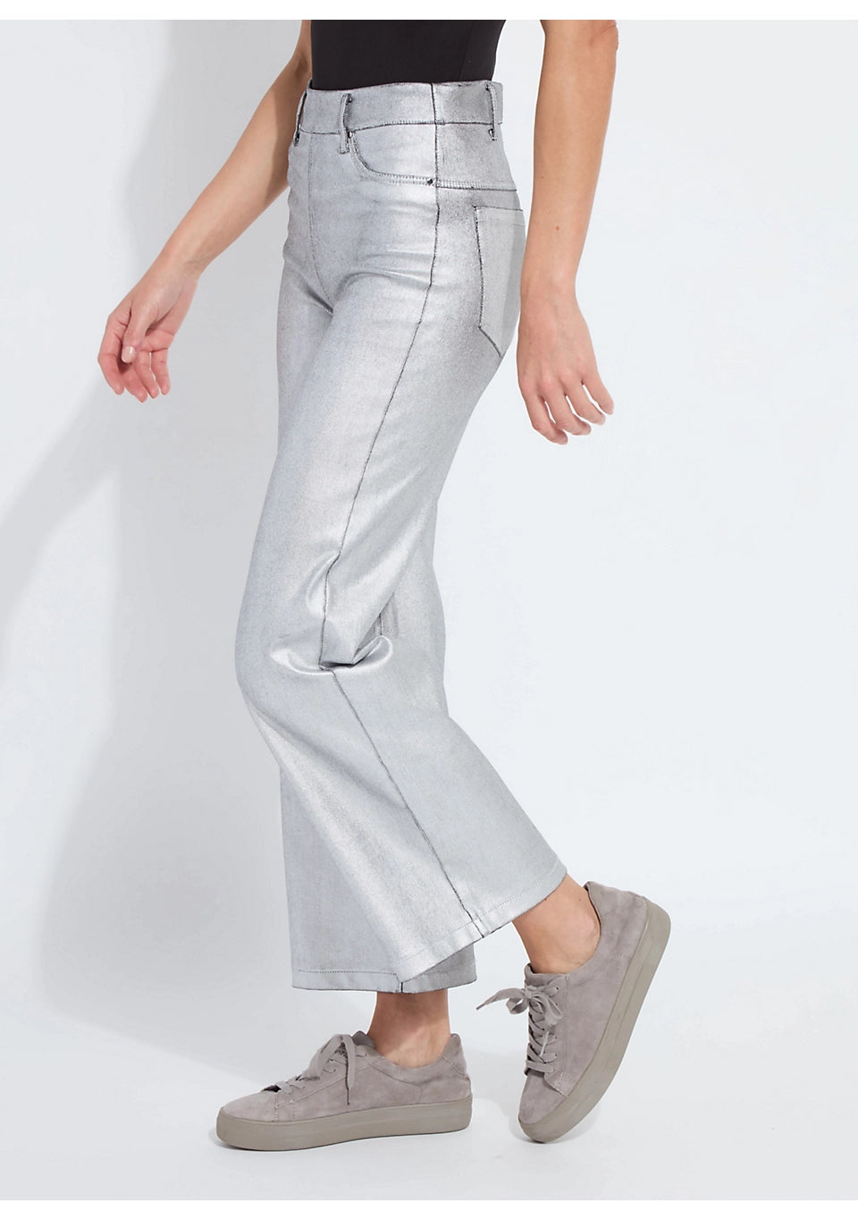 Metallic Coated Wide Leg Denim
