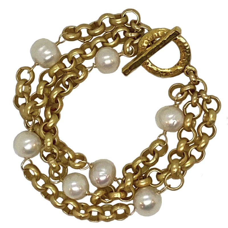 Coco Triple Strand Bracelet in White and Gold