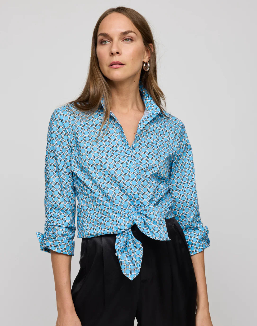 3/4 Sleeve Zoey Blouse - Small / Ceramic Blue Combo Chain Link Print - Tops-Woven/Blouses
