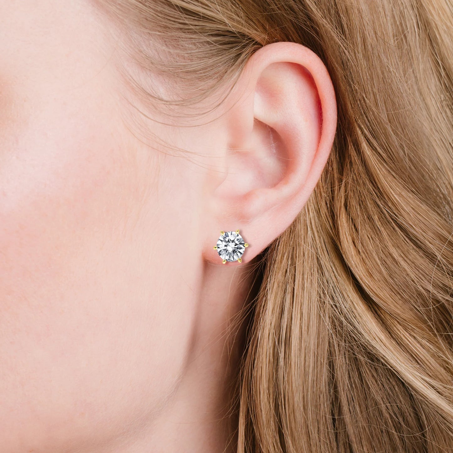 2ct 6 Prong Brilliant Stud Earrings Finished in Gold