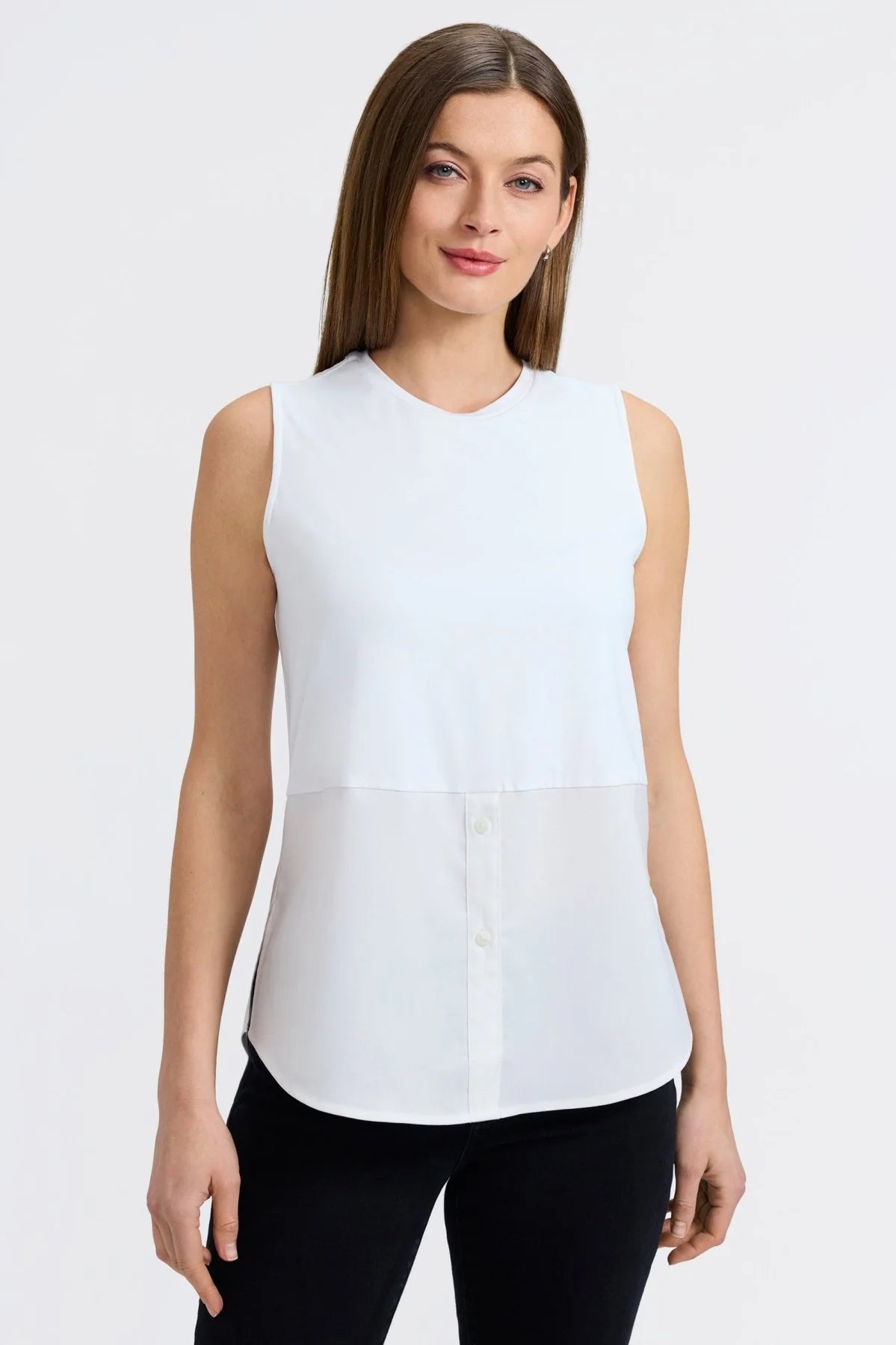 Jesse Knit-Woven Crew Cut Sleeveless Layering Tank
