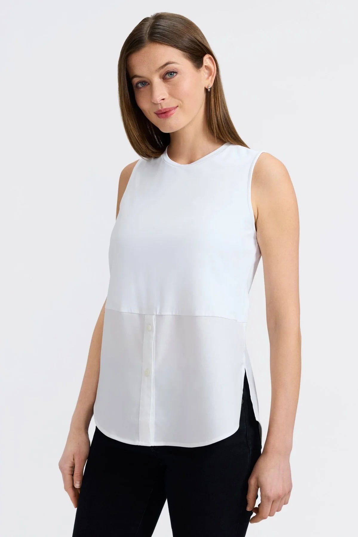 Jesse Knit-Woven Crew Cut Sleeveless Layering Tank