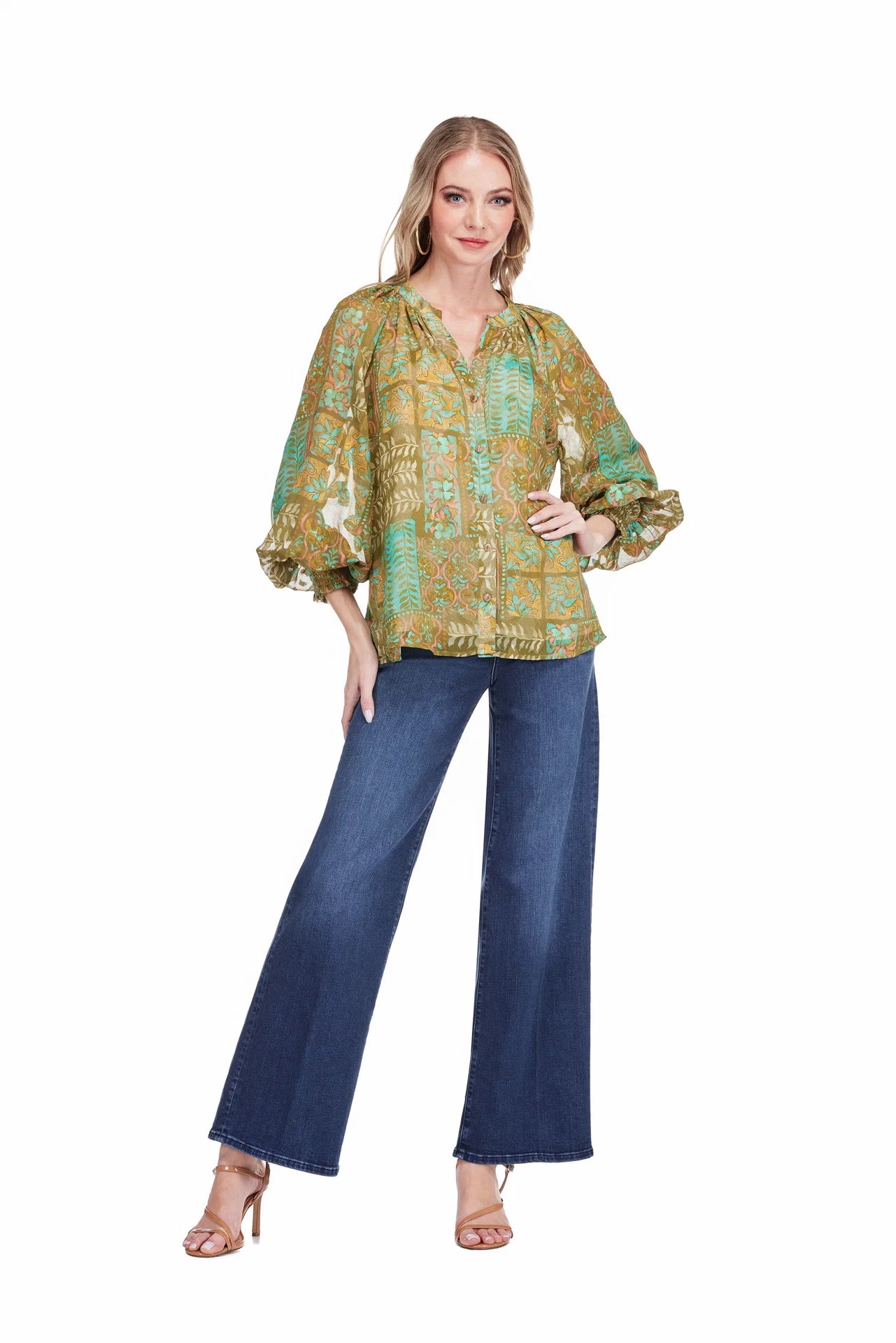 Olive Tapestry Print Top