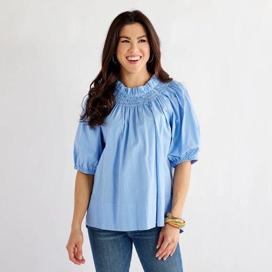 Brooke Top in Blue and White Stripe - The French Shoppe