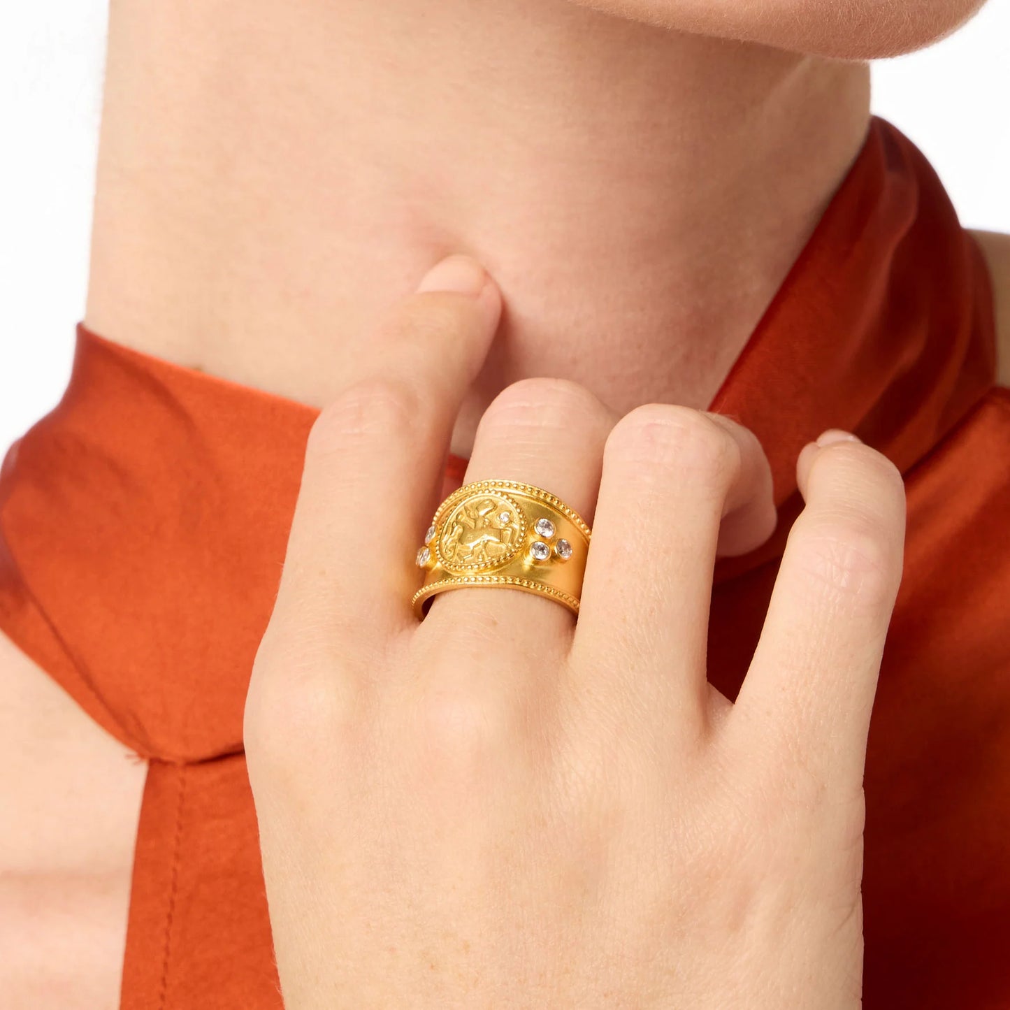 Size 7 Coin Crest Ring in Gold and Cubic Zirconia