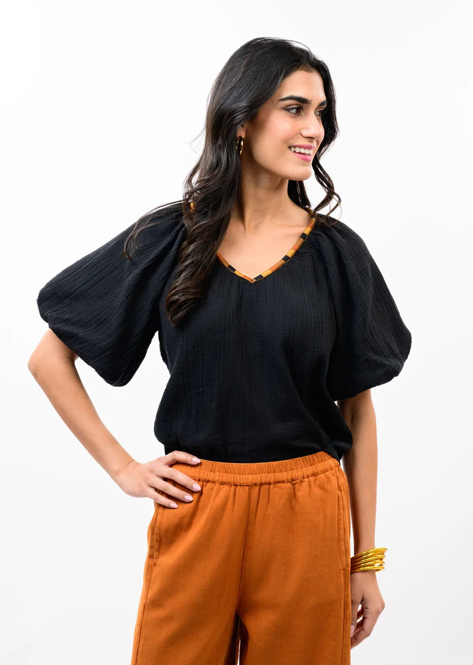 Embroidered Neck Top