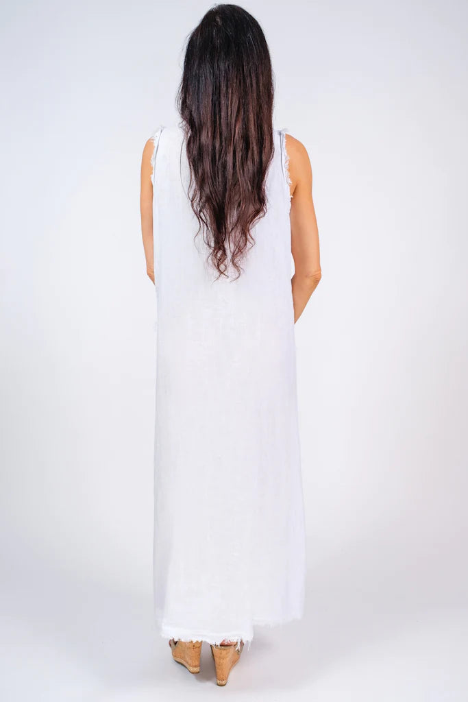 Wanita Diagonal Raw Edge Linen Dress - The French Shoppe