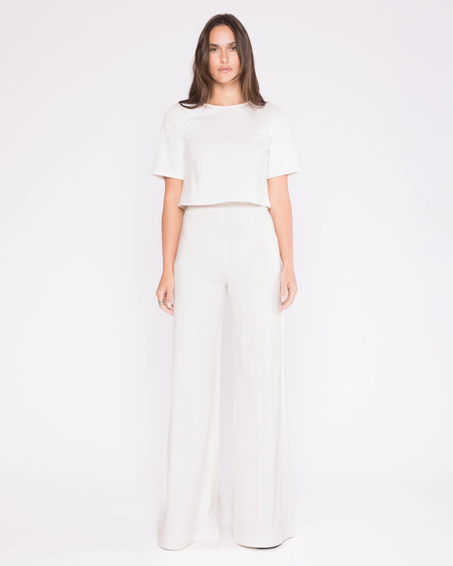 Ponte Knit Wide Leg Pant Cropped