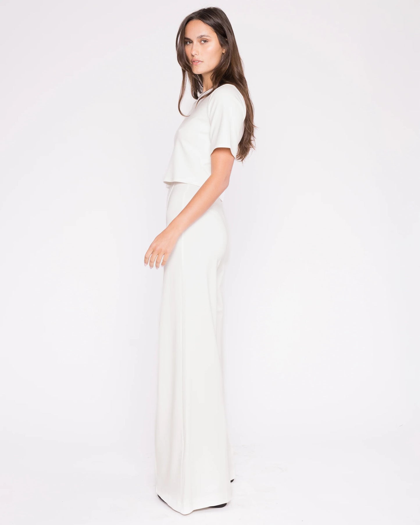 Ponte Knit Wide Leg Pant Cropped