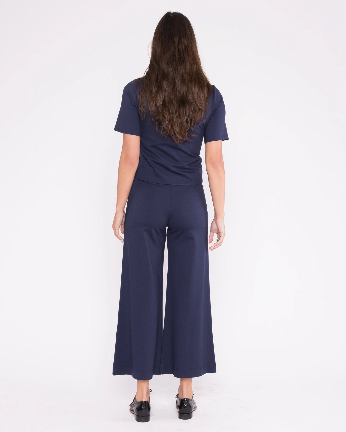 Ponte Knit Wide Leg Pant Cropped