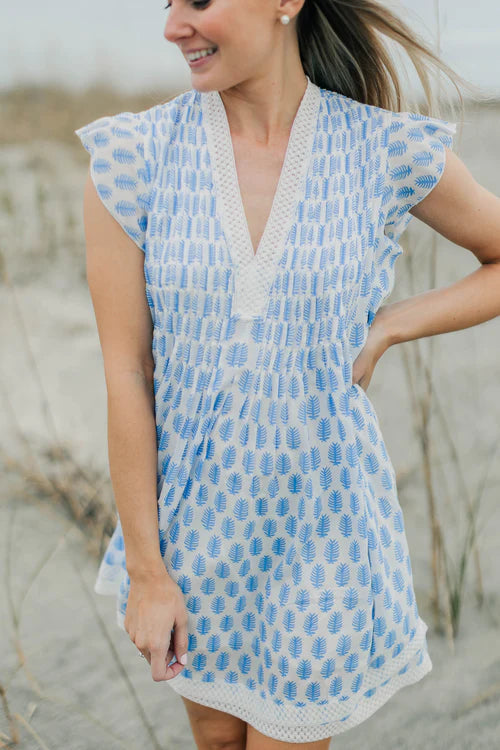 Eden Dress in Leaf Blue - The French Shoppe