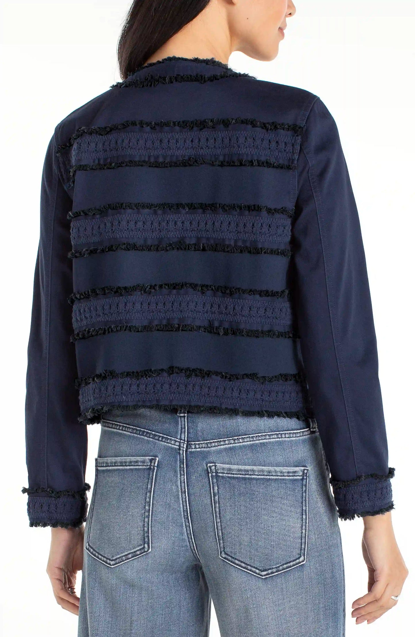 Collarless Jacket With Fray & Lace