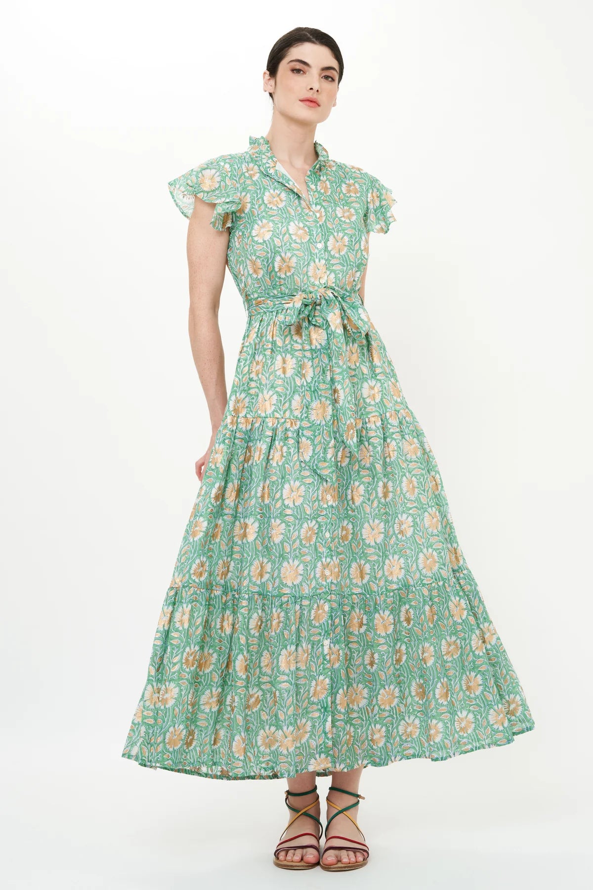 Ruffle Collar Button Maxi Dress