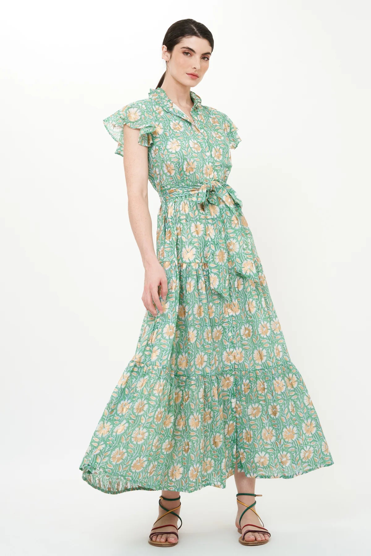 Ruffle Collar Button Maxi Dress