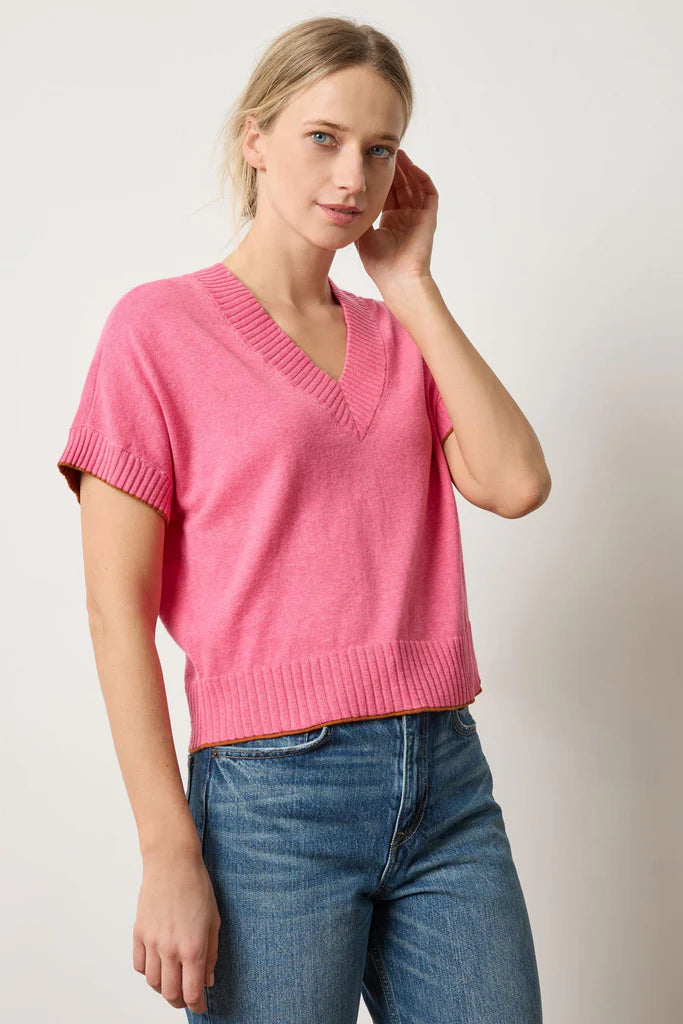 Short Sleeve V Neck Pullover Sweater