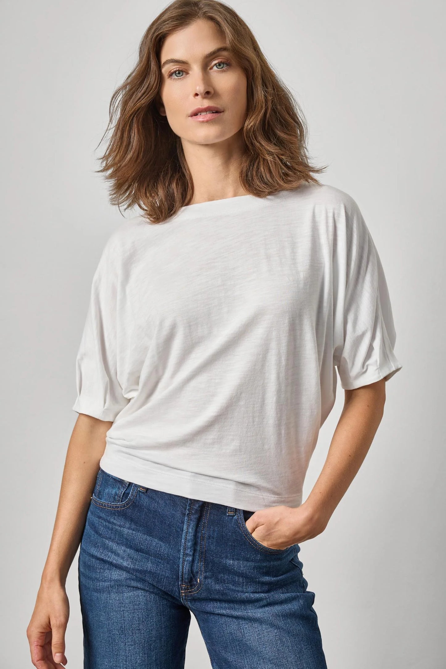 Darted Sleeve Dolman Wedge in White
