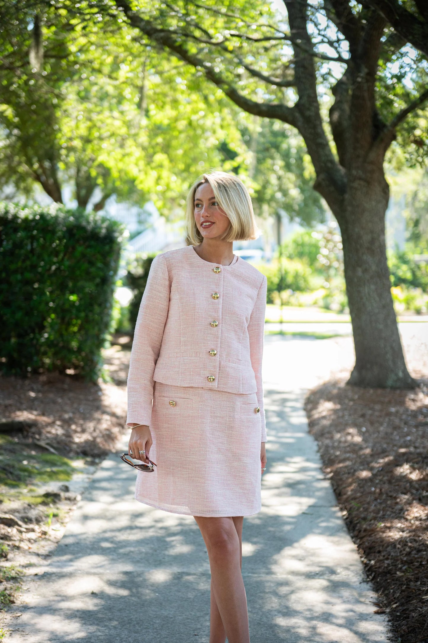 Blush Tweed Sleeveless Shift Dress