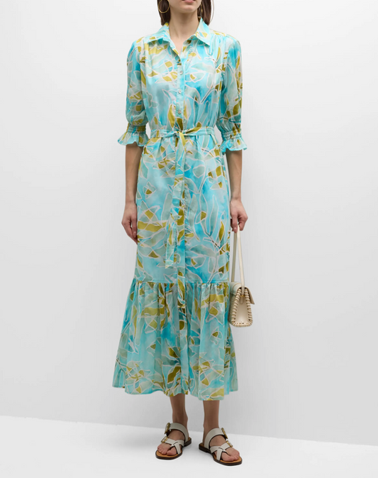 Sienna Seaweed-Print Flounce Midi Shirtdress - The French Shoppe