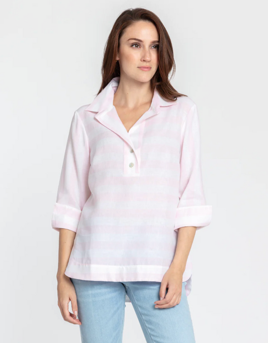 Charlotte 3/4 Sleeve Luxe Linen Cabana Stripes Top - The French Shoppe