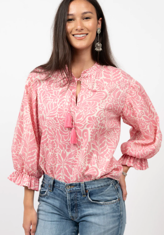 Ballon Sleeve Blouse in Pink - The French Shoppe