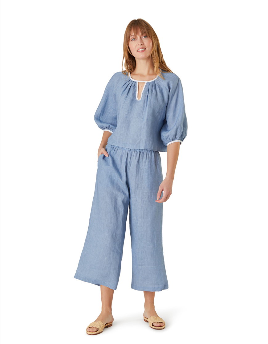 Livro Travel Pants in Chambray Linen - The French Shoppe