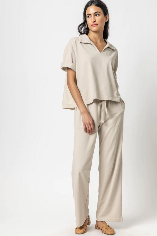 Drawstring Pant in Pebble - The French Shoppe