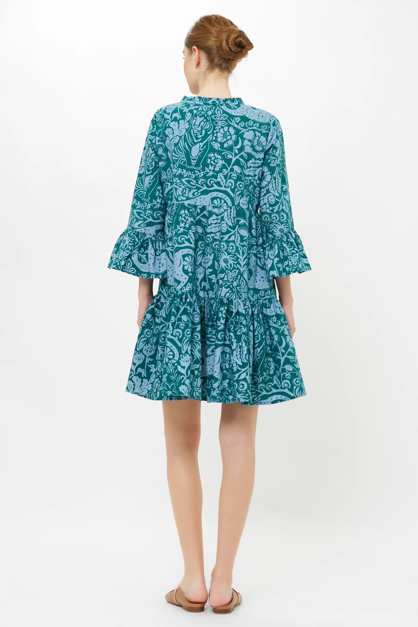 Bell Sleeve Tiered Mini in Singita Green