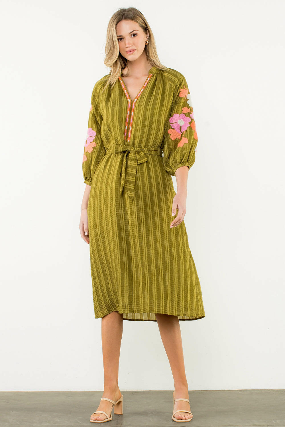 Susanna Embroidered Sleeve Midi Dress.