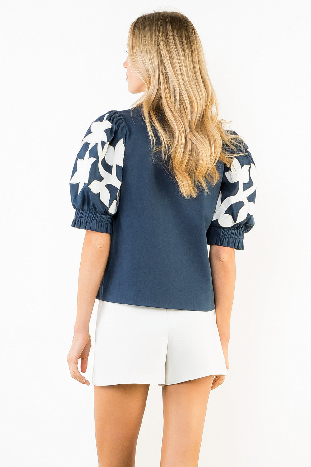 Navy Floral Sleeve Top