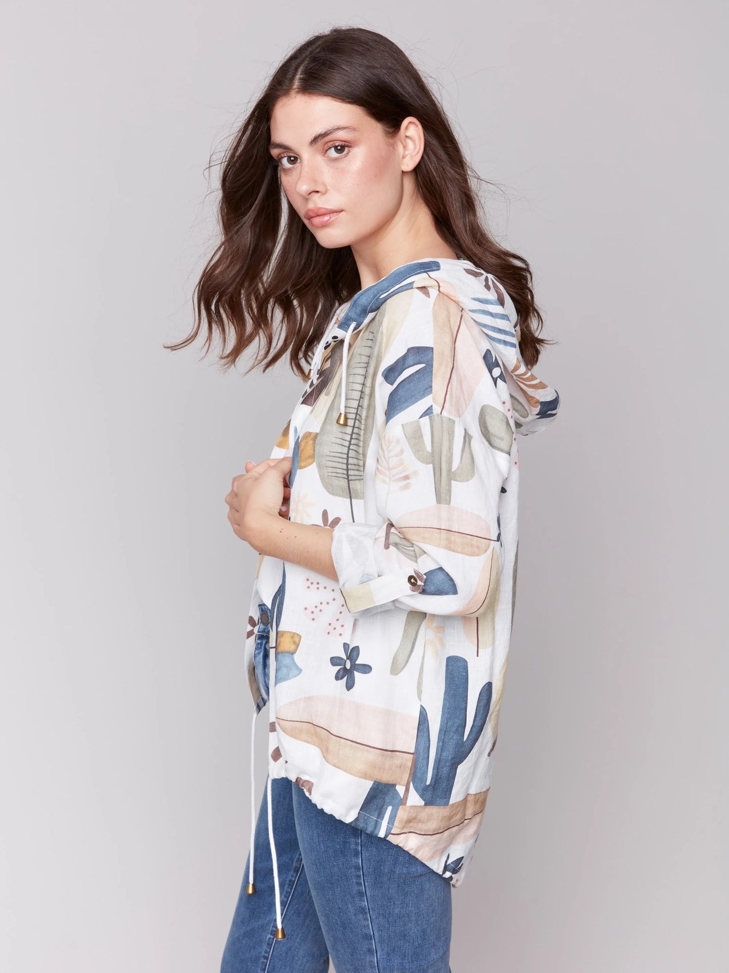 Printed Linen Duster Jacket