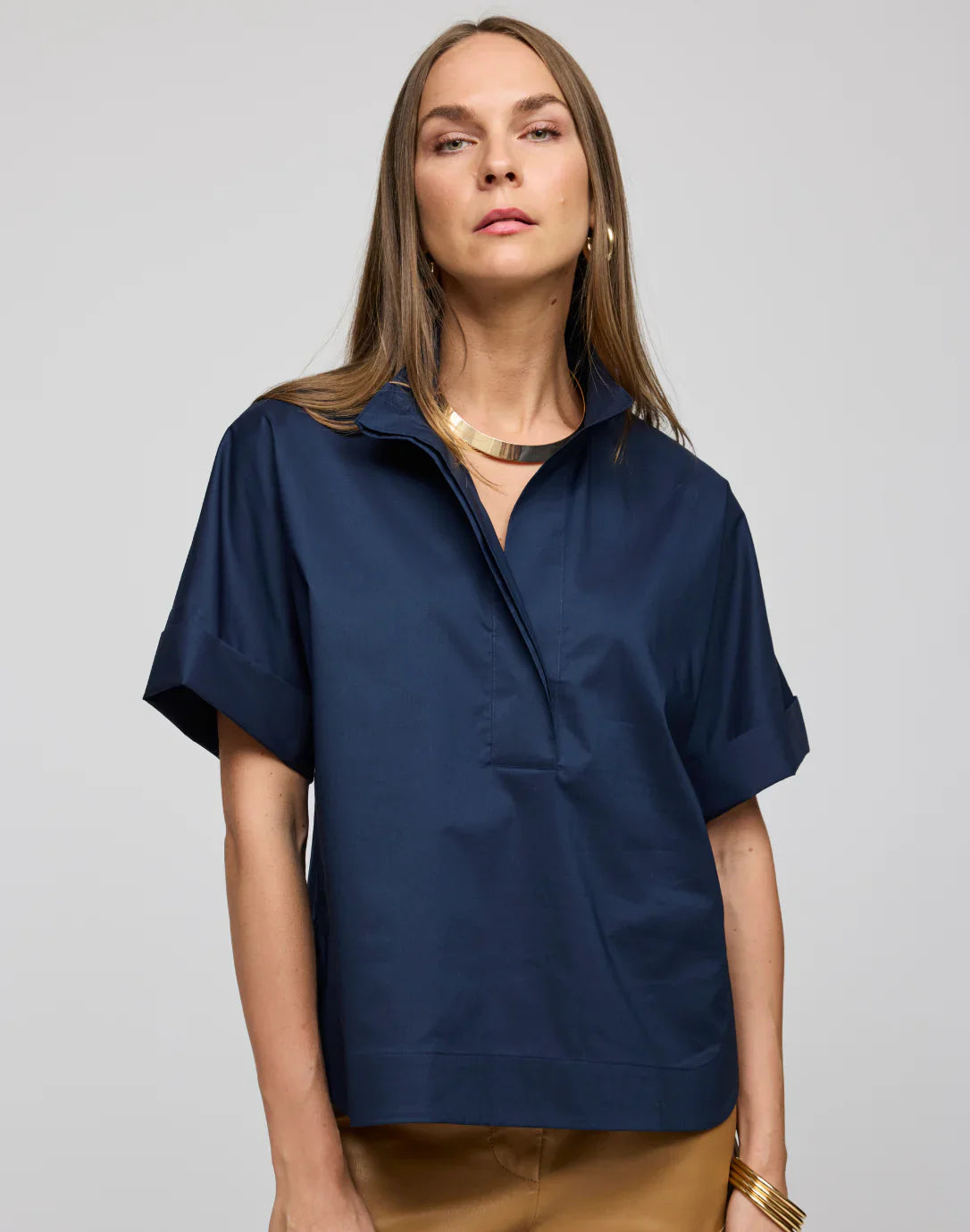 Elbow Sleeve Cara Blouse - Small / Navy - Tops-Woven/Blouses