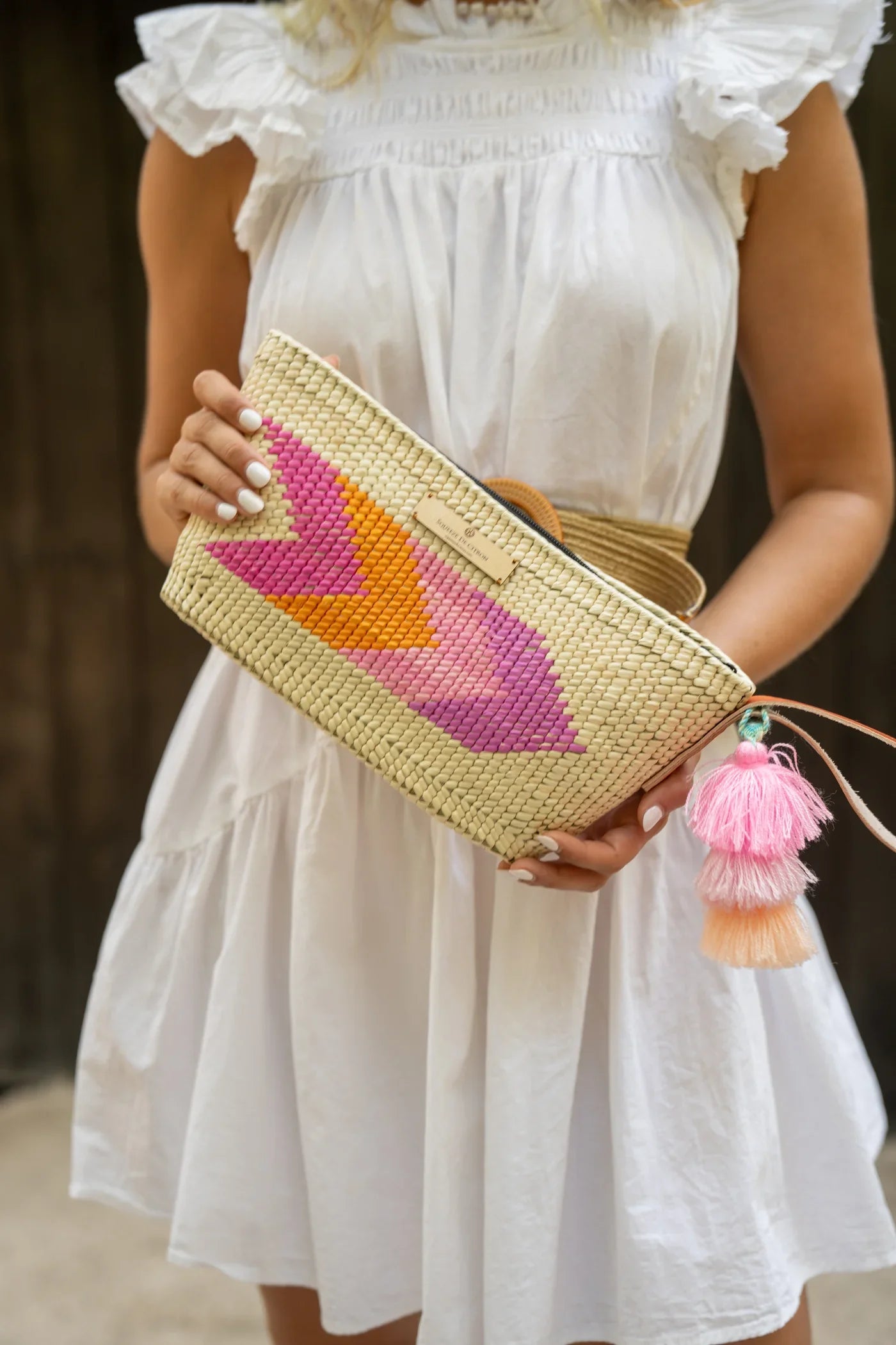 Fine Palm Arrow Clutch - One Size / Rose/Mango - Accessories
