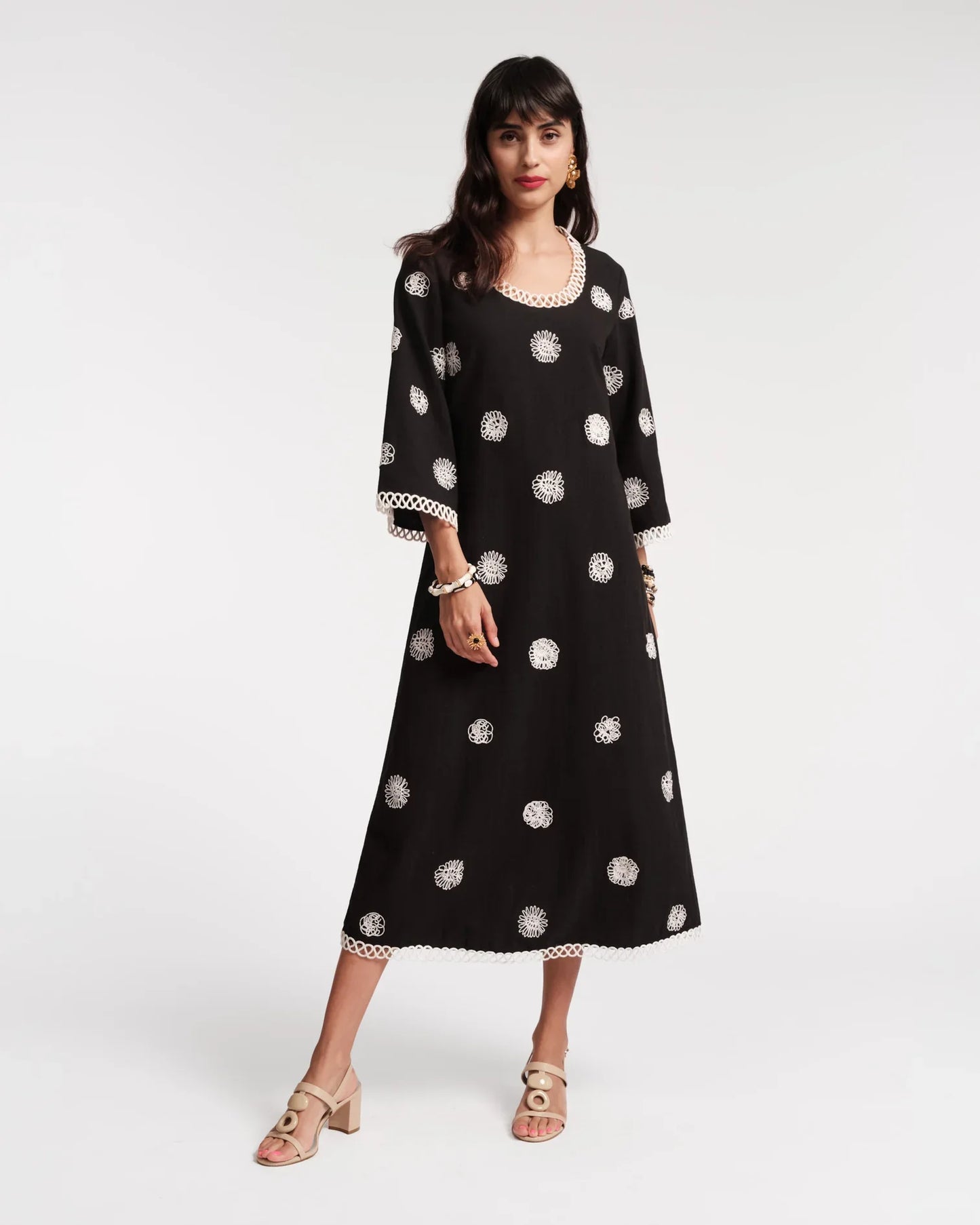 Fiona Dress Scribble Embroidery - Small / Black/Oyster Black - Dress