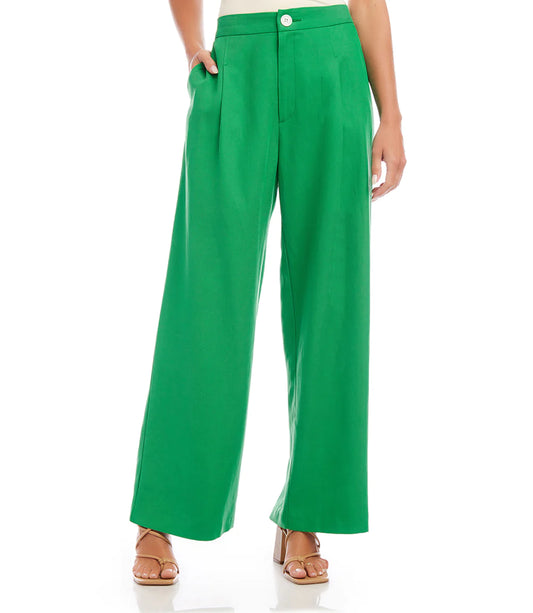 High Waist Pleated Pants in Grass - The French Shoppe