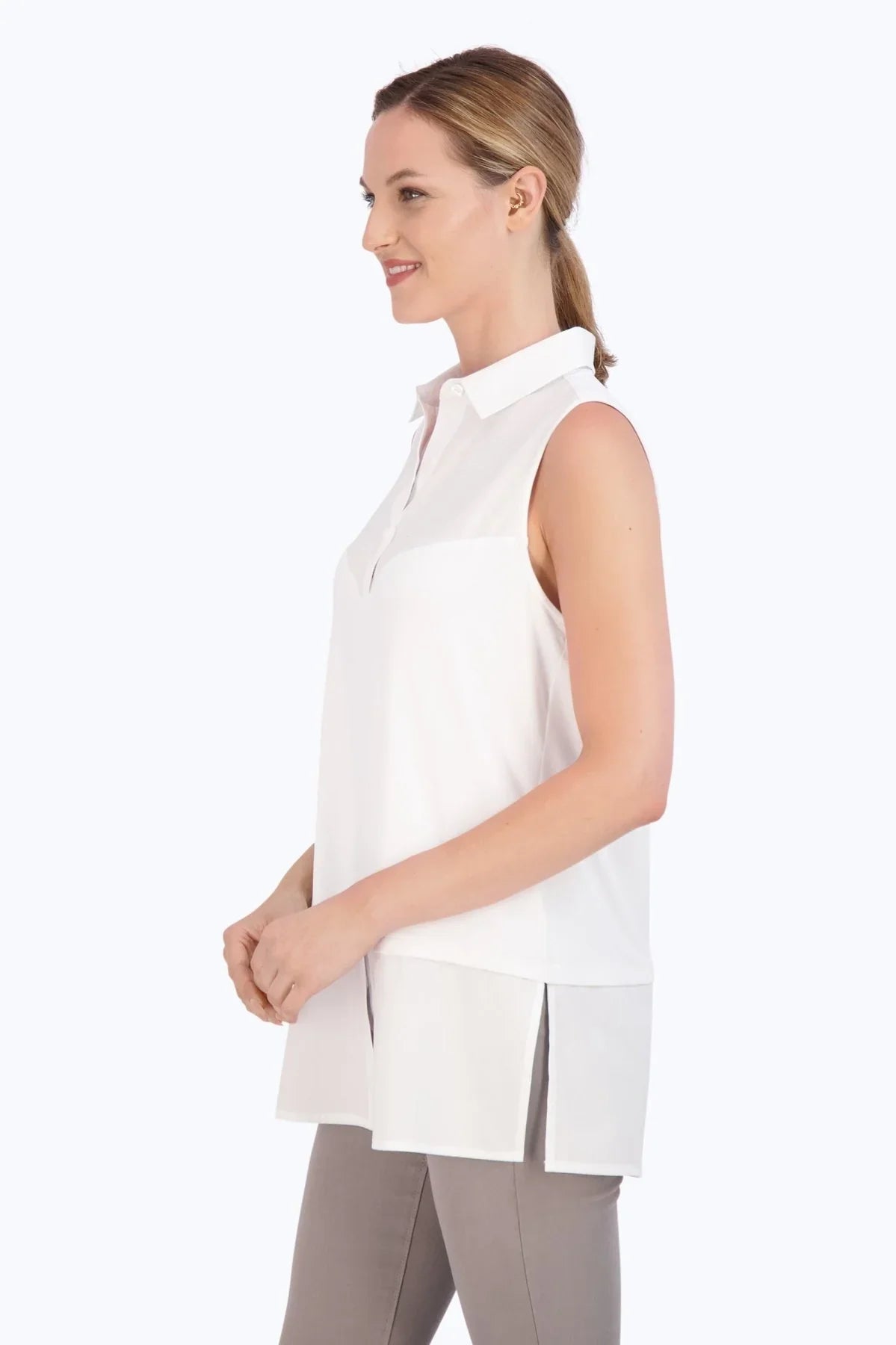 Knit Woven Sleeveless Layering Tunic - Tops-Woven/Blouses