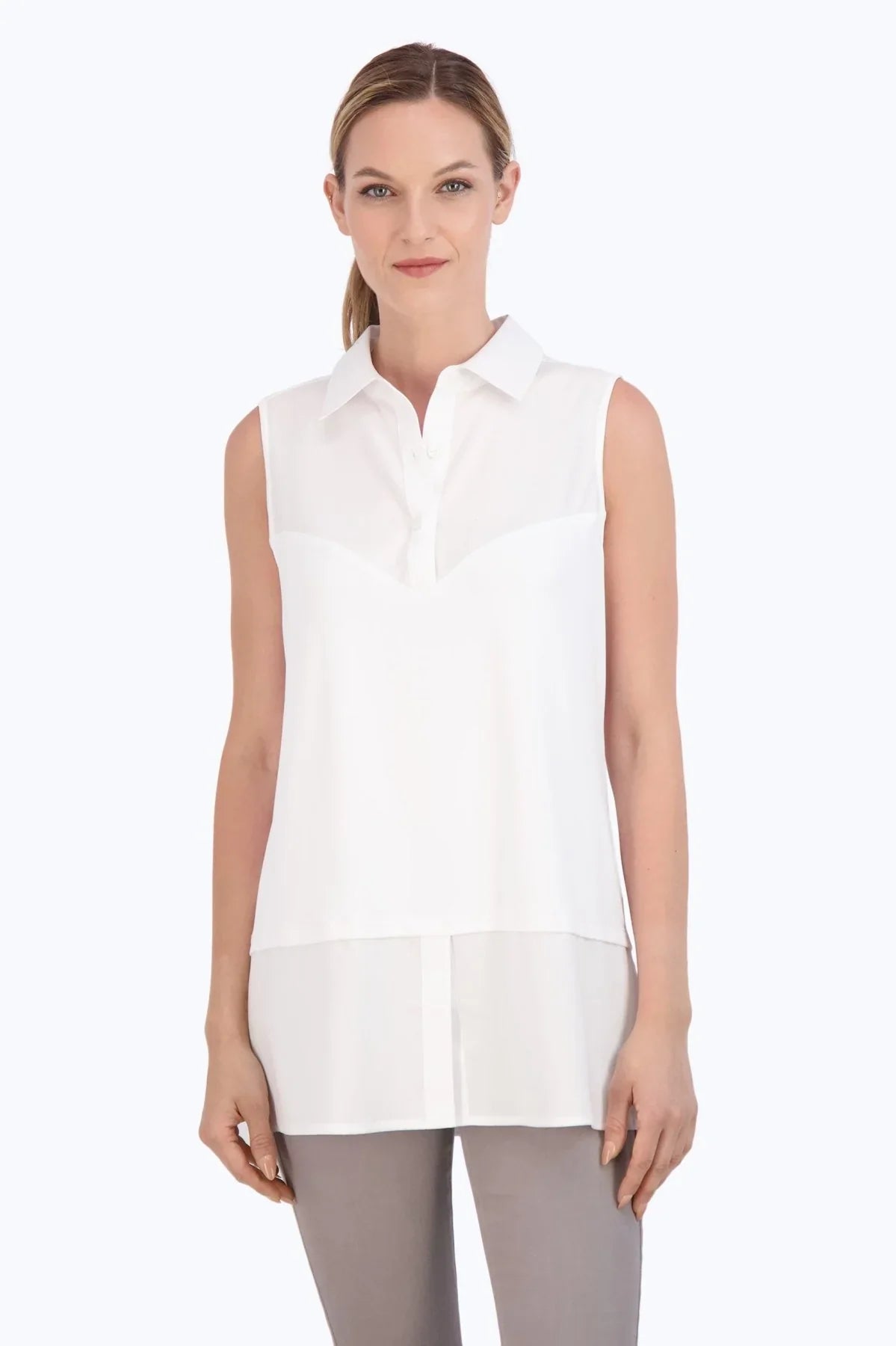 Knit Woven Sleeveless Layering Tunic - Tops-Woven/Blouses