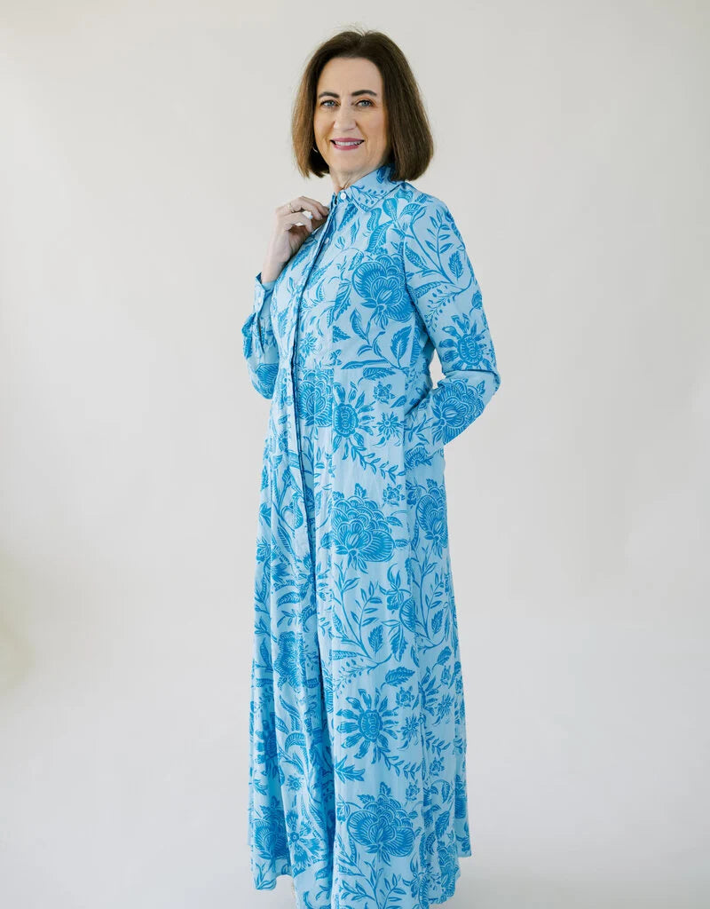 Classic Shirt Dress in Blue Blossoms