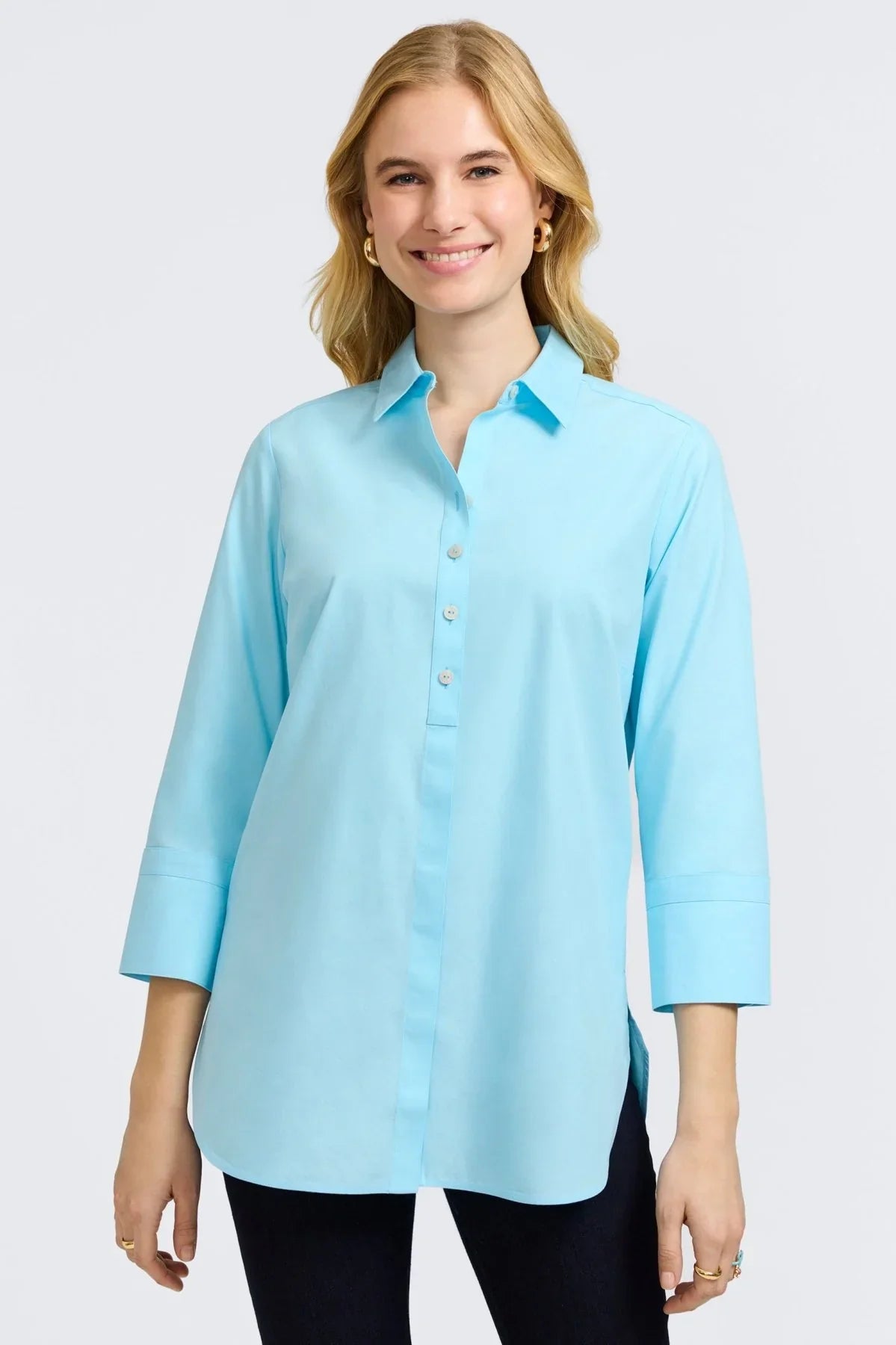 Madison 3/4 Sleeve Tunic - 4 / Soft Aqua - Tops-Woven/Blouses