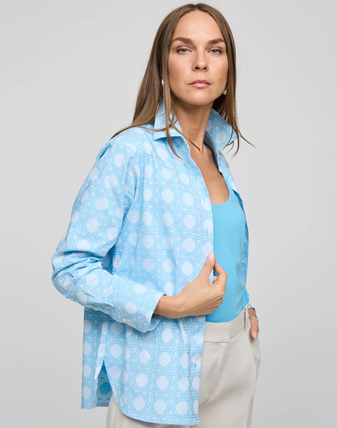 Margot Blouse - Small / Ceramic Blue Lattice Jacquard - Tops-Woven/Blouses