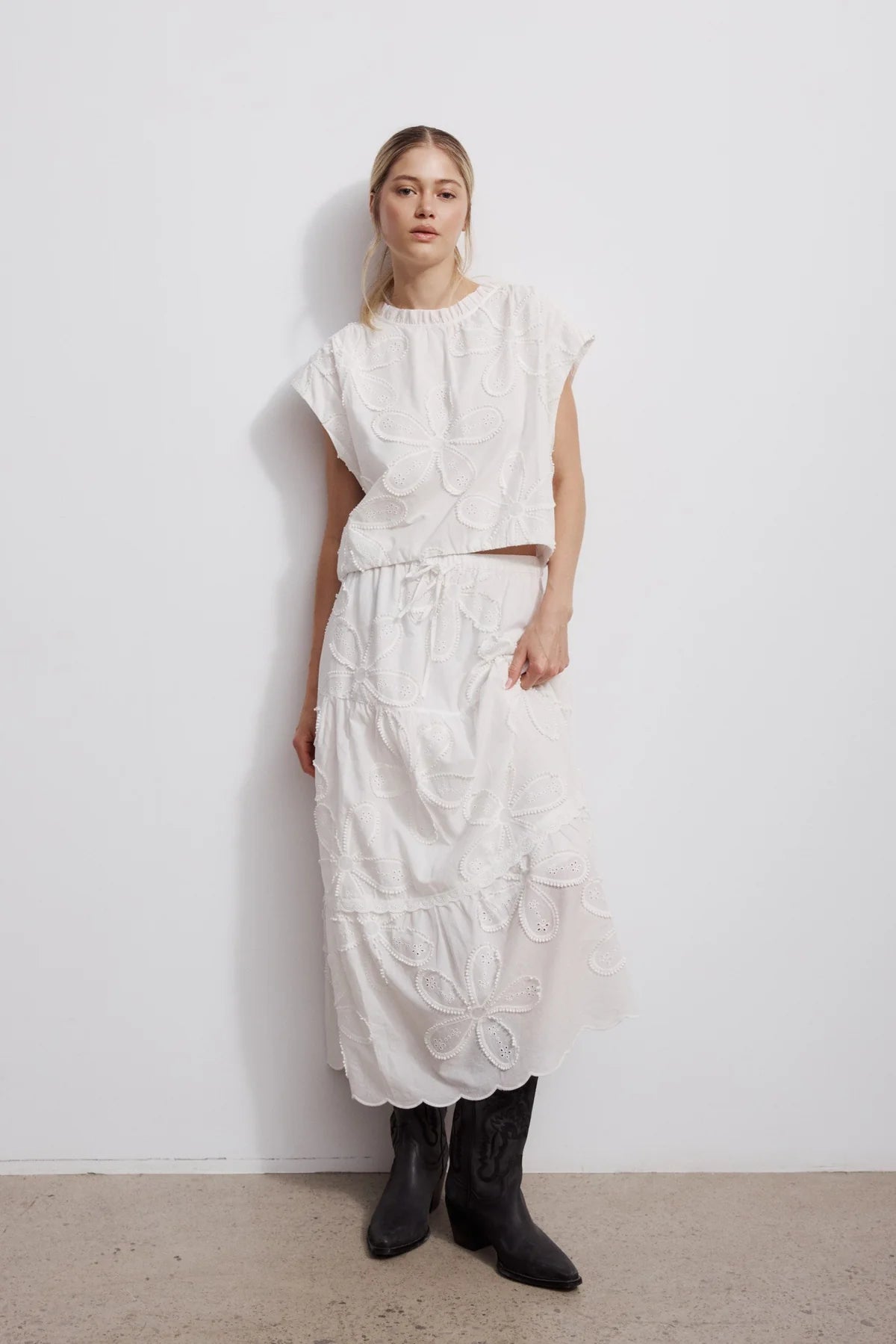 Flori White Maxi Skirt