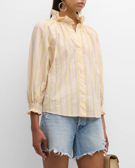 Fiona Shirt Seersucker in Sunny Stripe - The French Shoppe