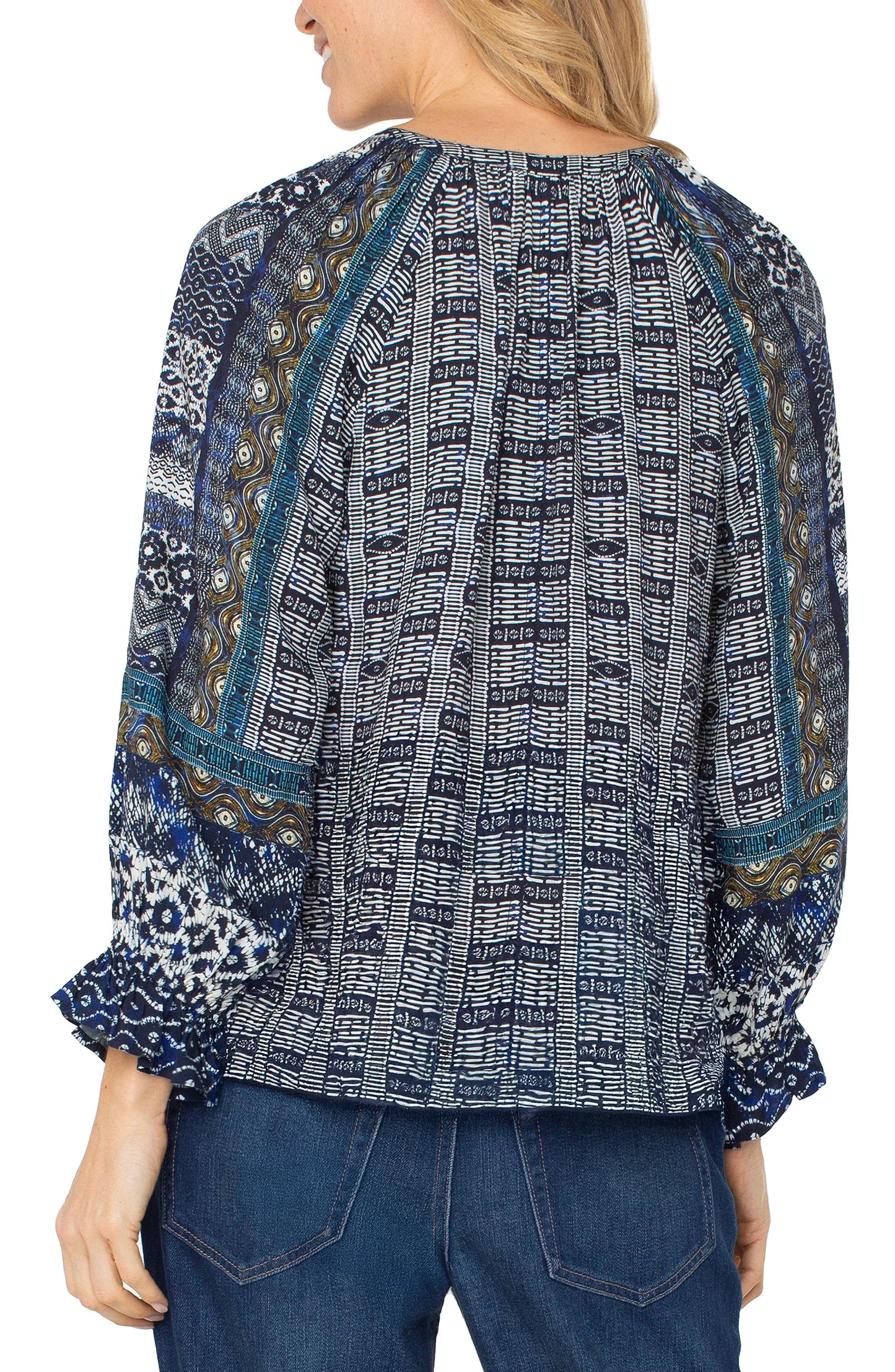 3/4 Sleeve Button Front Woven Blouse