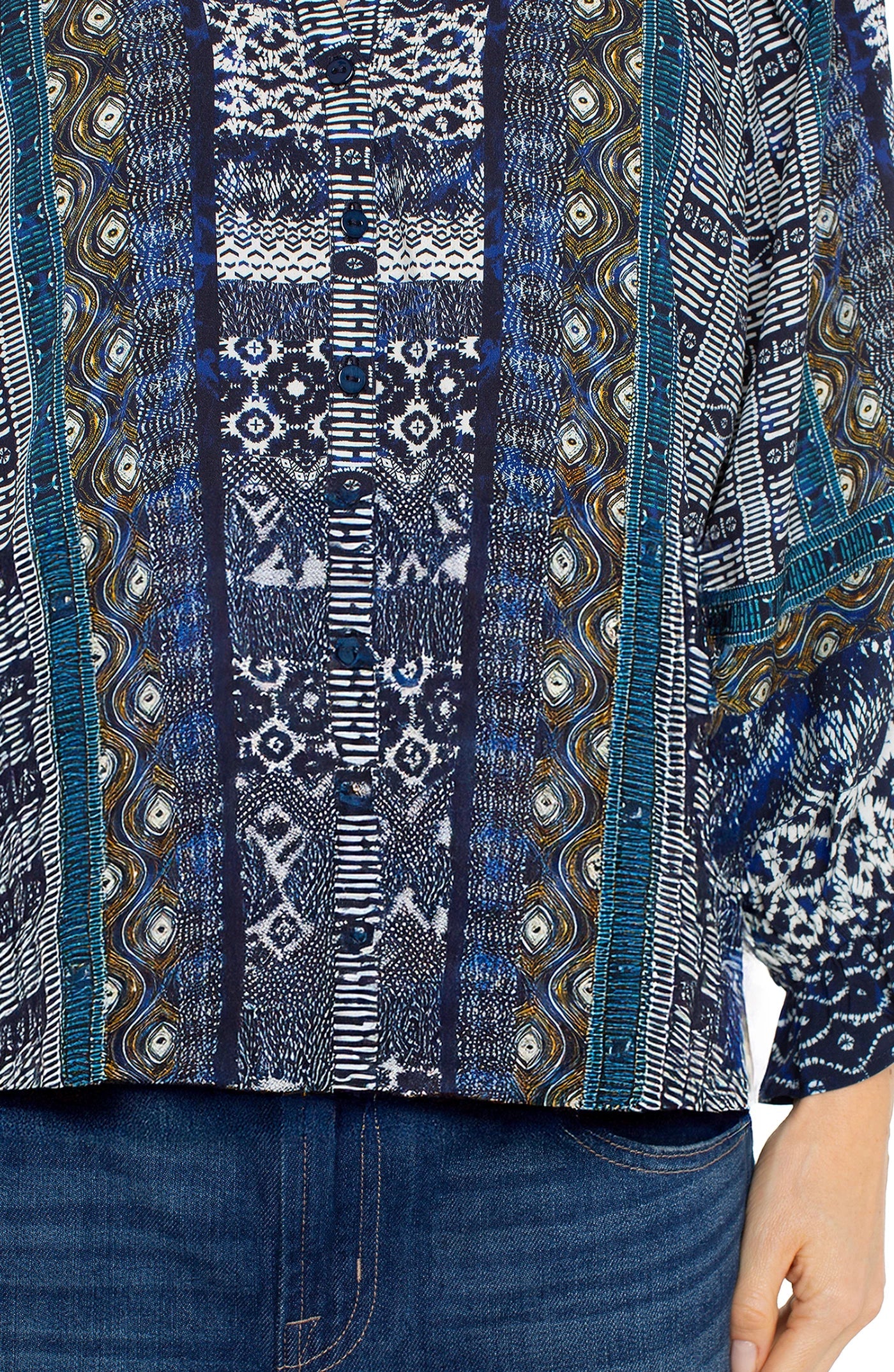 3/4 Sleeve Button Front Woven Blouse