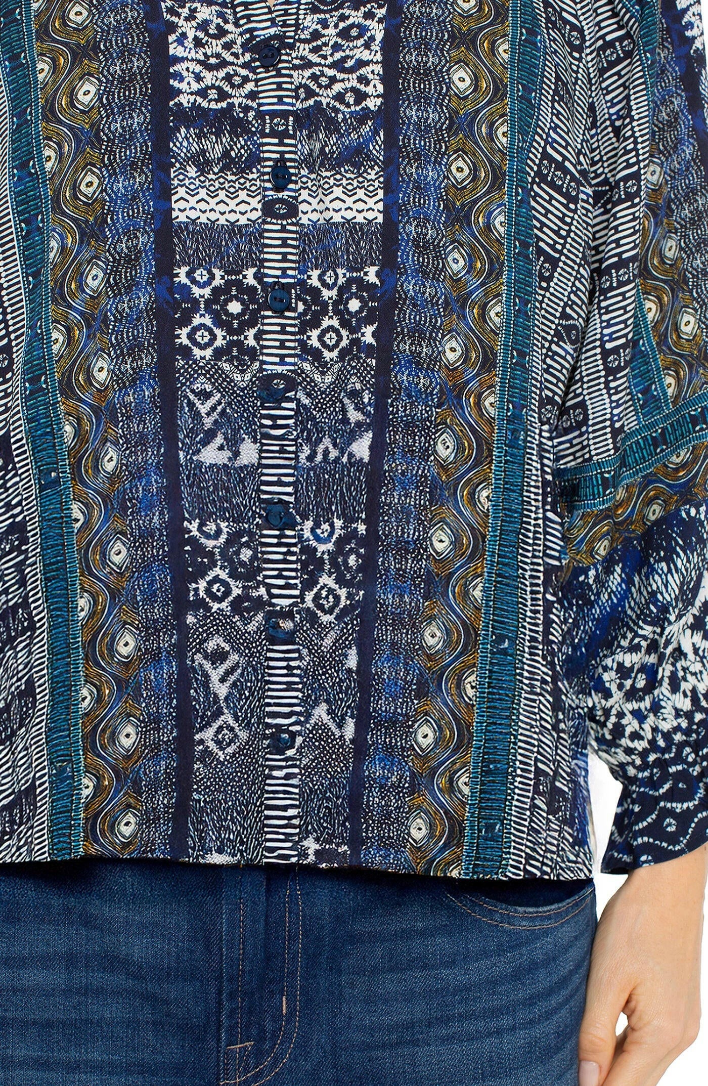 3/4 Sleeve Button Front Woven Blouse.