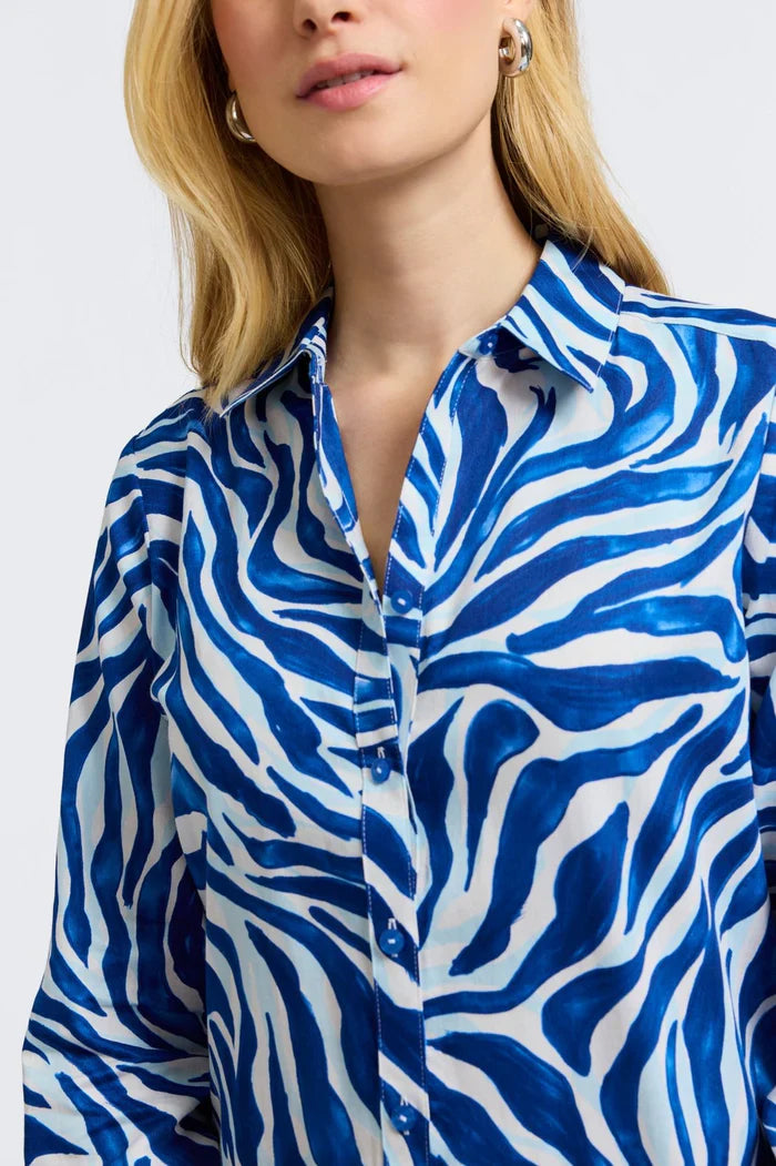 Zoey Long Sleeve Zebra Shirt - Tops-Woven/Blouses