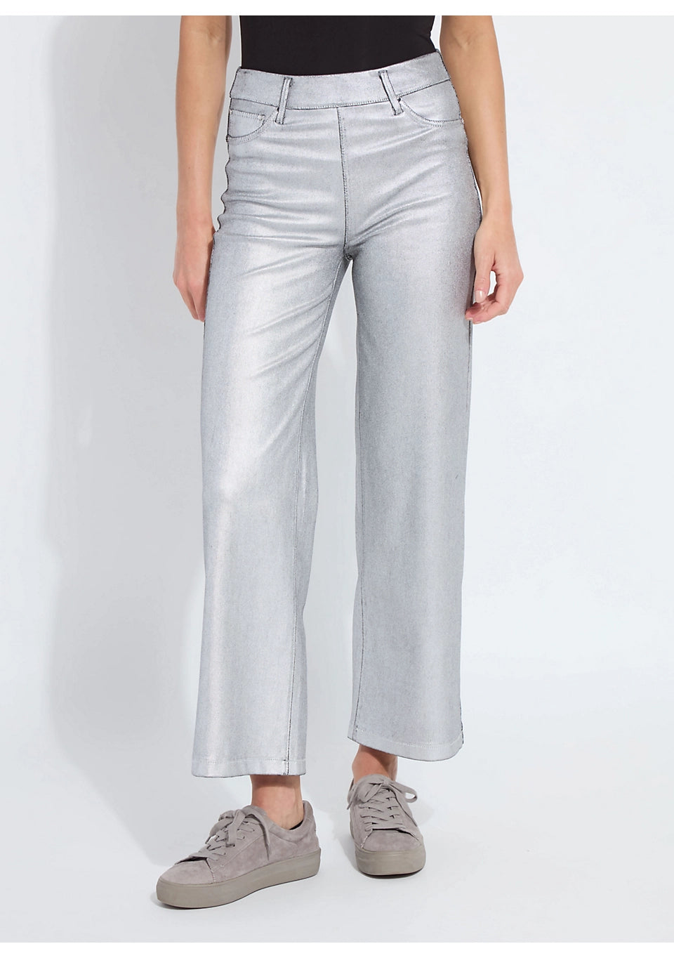 Metallic Coated Wide Leg Denim