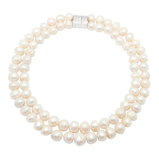 White Bam Bam Double Strand of Pearls Necklace