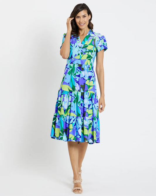 Libby Dress in Kaleidoscope Floral Iris - The French Shoppe