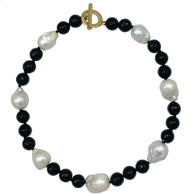 Black Jet Bead & Wild Pearl Necklace